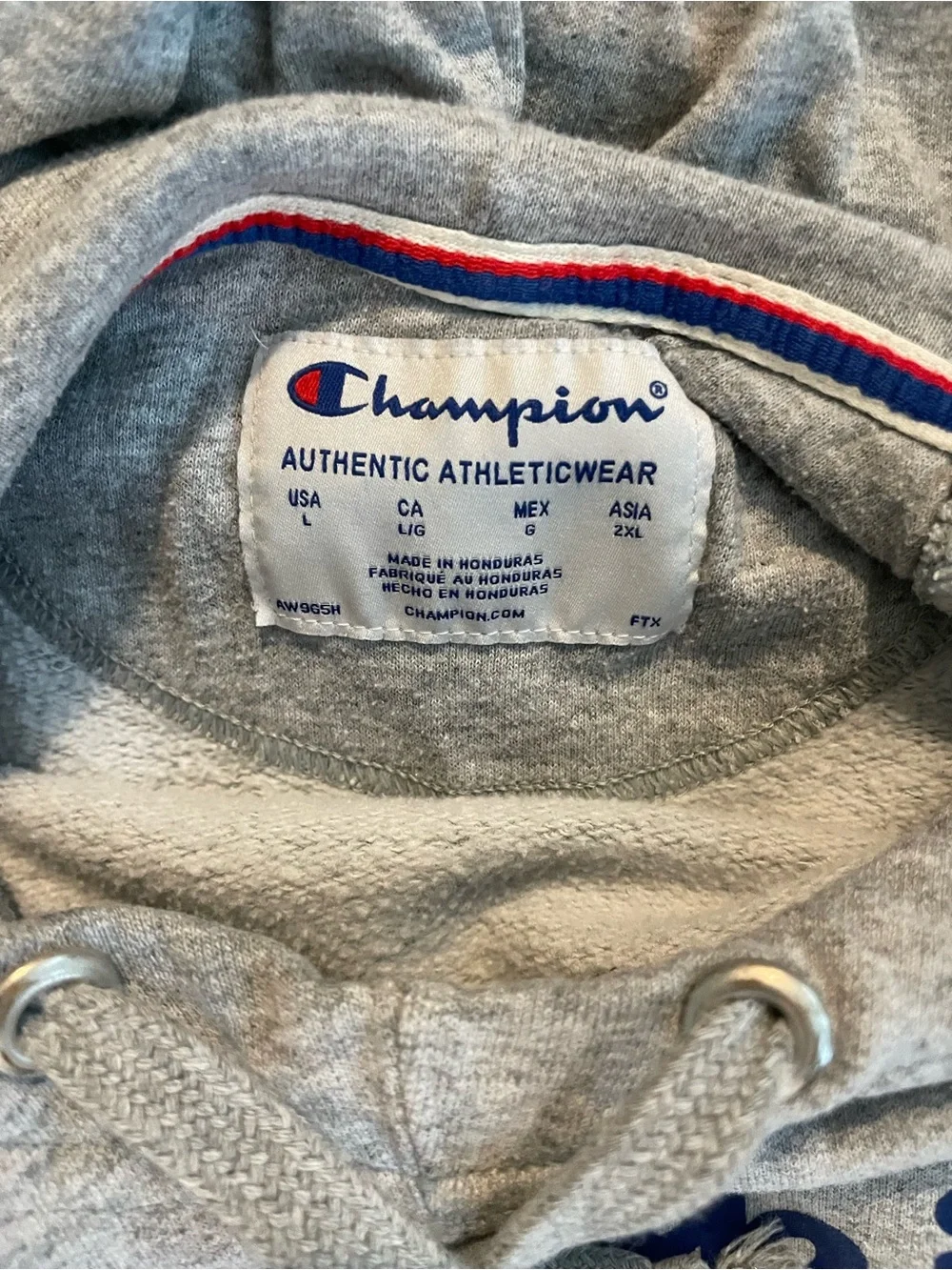 Champion Kids Gray Pullover Hoodie With Blue Graphics Size L